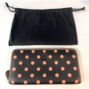 Loewe Brown and- pink orange polkadot Wallet with Design. Pre loved excellent.